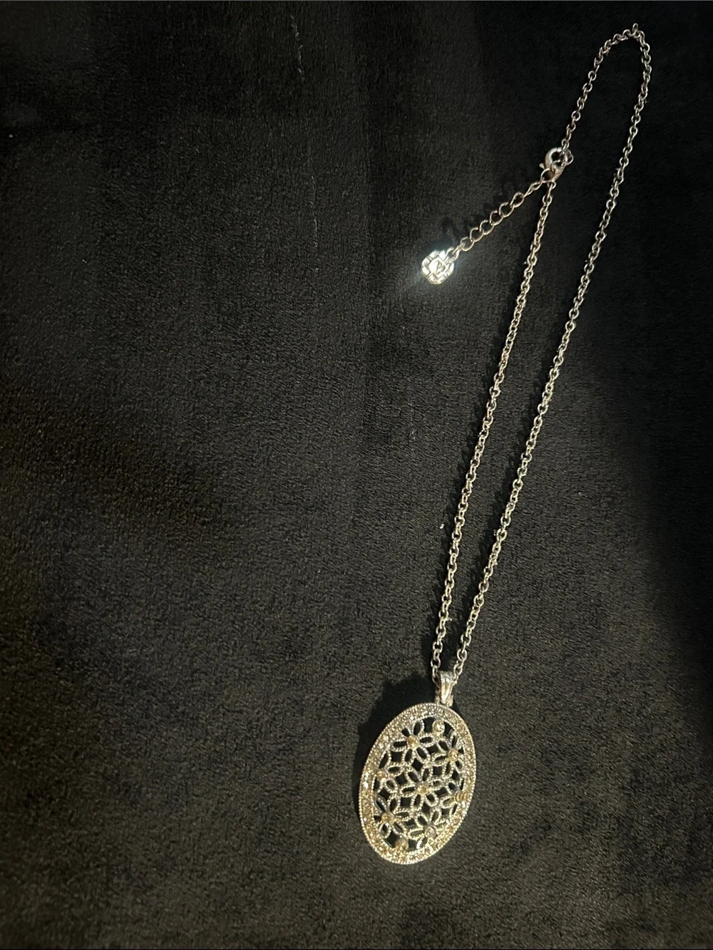 Silver Filigree Oval Pendant Necklace - Women Jewelry